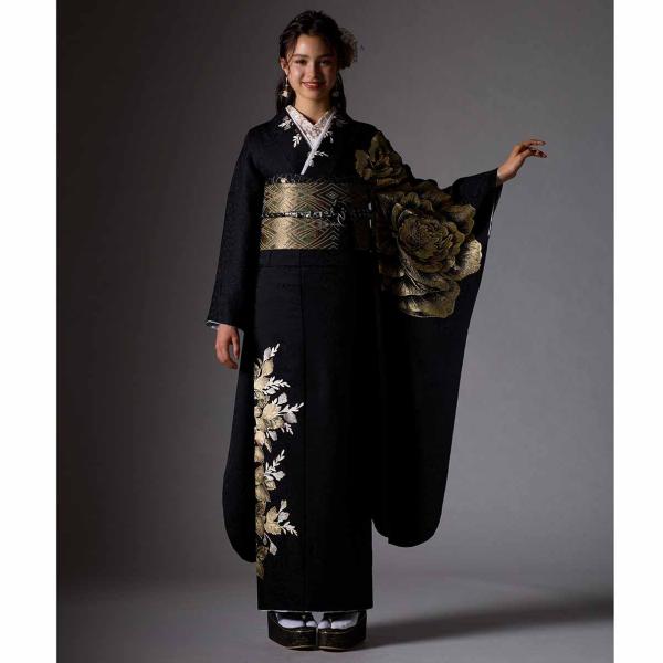 【新作】お誂え付き振袖フルセット/AL-B/アンルーチェ/牡丹/ブラック/ゴールド/購入/振袖/ブラ...