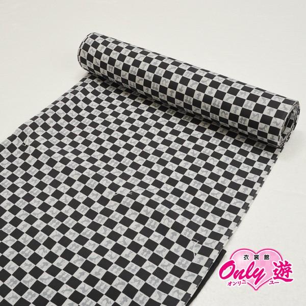 【在庫処分品】長襦袢/ 正絹/反物/おしゃれ着/着物/市松/猫/NK-0011