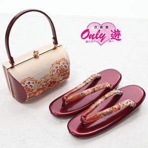 草履バックセット/ZB-924NB/(NB710104)/織物/Lサイズ/草履/振袖/赤/エンジ/菊/フリーサイズ