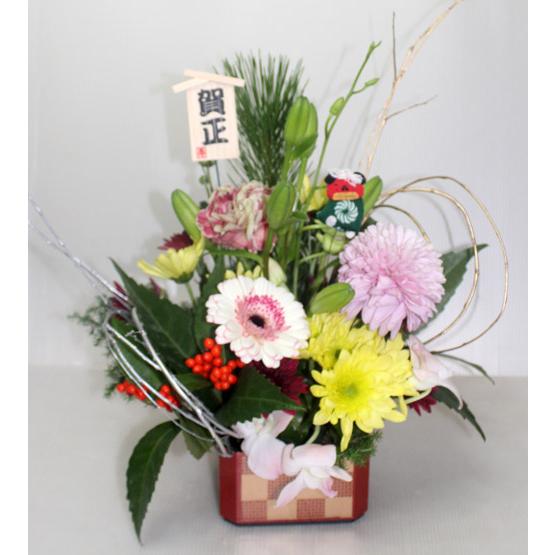 正月 迎春のアレンジ  アレンジメント フラワーギフト　花の贈り物 フラワーアレンジメント 和風 若...