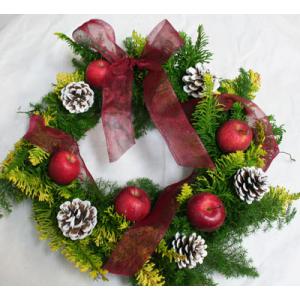 クジャクヒバ  黄金ヒバと姫リンゴorサンキライのクリスマスリース【生花】【リース】【クリスマス】孔...