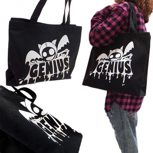 トートバッグ キャンバス デザイン プリント オリジナル Genius「ブラック」
