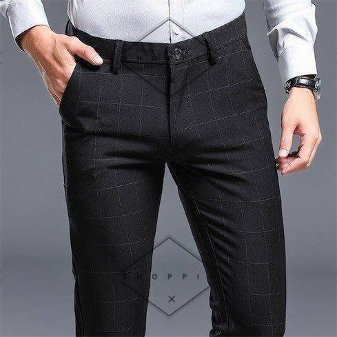 メンズ ビジネス スリム 春夏 細身 紳士 スラックス ビジネスチェック柄 ローライズ メンズパンツ...