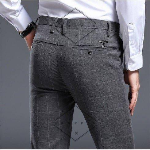 メンズスーツ ズボン チェックビジネスパンツ スリム スラックス 春夏 細身 ローライズメンズパンツ...