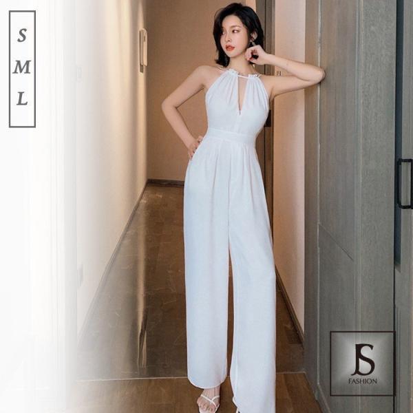 パンツドレス ホルターネック オールインワン ロングパンツ ノースリーブ パーティードレス ロング丈...