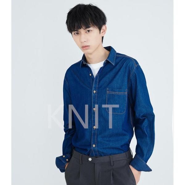 秋新作デニムシャツメンズ長袖開襟カジュアルシャツワイシャツトップススリムおしゃれおしゃれシャツビジネ...