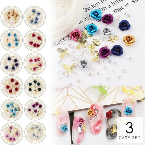 ネイルネイルシールパーツデコパーツセルフネイル春ネイルネイルアートデコパールバラ蝶々花キラキラレッド...