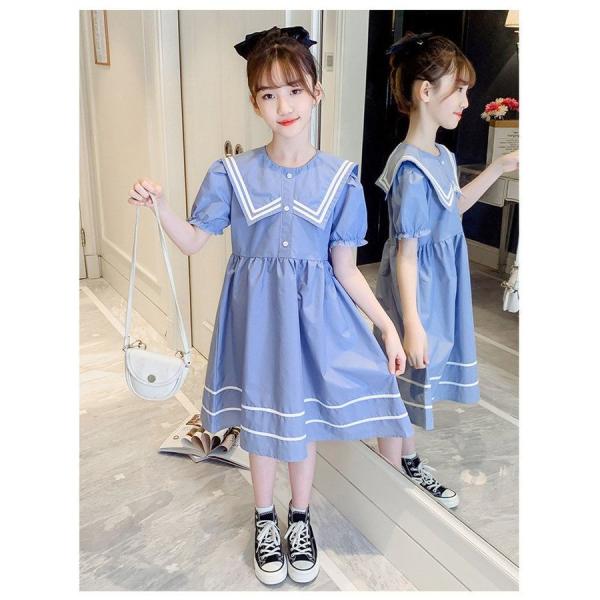 ワンピース キッズ 子供服 海軍の襟 Aライン 女の子 ドレス ファッション きれいめ お嬢様風 結...