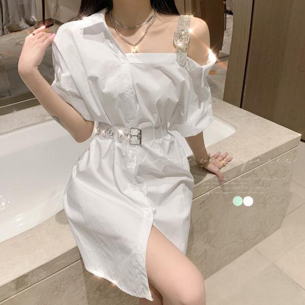 オフショルシャツセクシーミニワンピチュニックワンピ