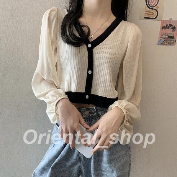 ニットレディース韓国カーディガン春秋冬長袖丈短めトップスvネック高校生大学生通勤服通学服デート服10...