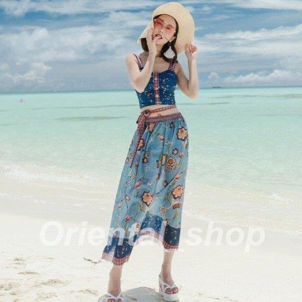 水着レディースタンキニパレオ付き短パン体型カバーママ水着リゾート海外旅行ハワイグアム沖縄10代20代...