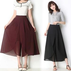 ガウチョパンツレディースワイドパンツロング丈シ...の詳細画像1