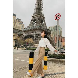 ガウチョパンツレディースワイドパンツロング丈ウ...の詳細画像3