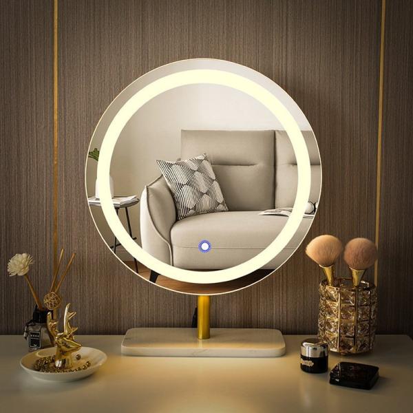 鏡台の鏡の新しいタイプの電灯を持って寝室の化粧の鏡円の鏡家庭用の寮の机の上の装飾の鏡led