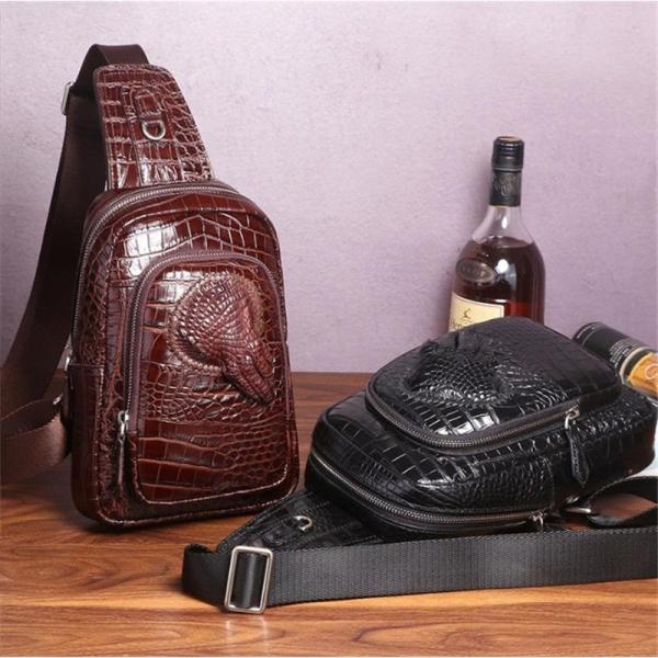 ボディバッグ　本革　クロコ型押し　斜めがけバッグ　ワニ爪付き　牛革　 斜め掛け ワンショルダー 　ワ...