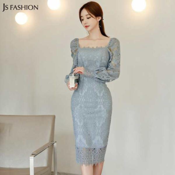 パーティードレス 開襟 刺繍レースワンピース 総レース シースルー ミディアム丈 きれいめ 春夏 華...