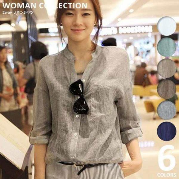 リネン シャツ レディース リネンシャツ ブラウス UVカット 七分 夏 麻 おしゃれ 七分袖 トッ...