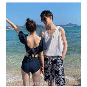 ペア水着ペアルックカップル水着レディースワンピ...の詳細画像4