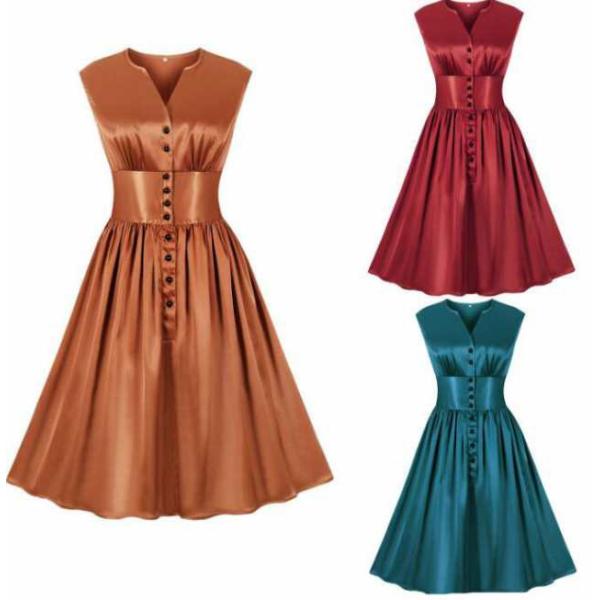 ワンピース Vネック レトロドレス 可愛いノースリーブフランス風 ダンス衣裳 団体服 ワンピース ハ...