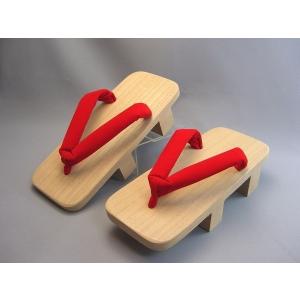 男性用下駄　二本歯　白木　赤色無地鼻緒　Ｓサイズ