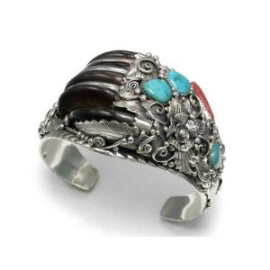 シルバーアクセサリー シルバー925 スターリングシルバー バングル ベアパウ 熊爪&amp;ターコイズ ハンドメイド 究極の逸品