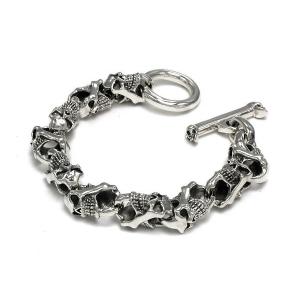 シルバーアクセサリー シルバー925 スターリングシルバー ブレスレット 両面スカル ラグジャリーな逸品 全長22.5cm 内周16cm