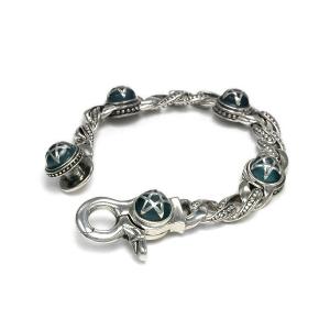 シルバーアクセサリー シルバー925 スターリングシルバー ブレスレット 星 スター ラグジャリー ブルーグリーン 全長20.5cm 内周16.5cm