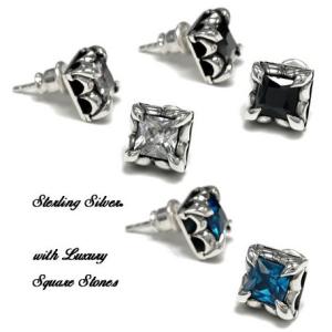 シルバーアクセサリー シルバー925 スターリングシルバー ピアス スタッドピアス スクウェアCZ 両耳用 (2個セット)