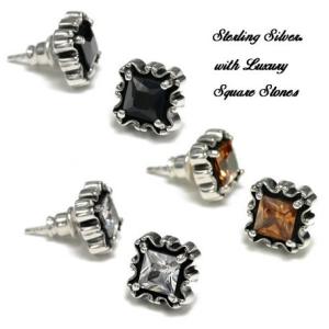 シルバーアクセサリー シルバー925 スターリングシルバー ピアス スタッドピアス スクウェアCZ 両耳用 (2個セット)