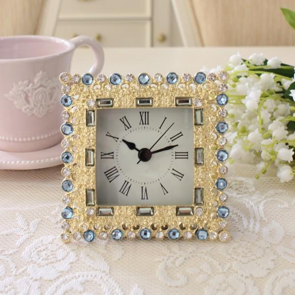 置き時計 エレガント 時計 ギフト テーブルクロック 置時計 クリスタルブルー スクエア アンティー...