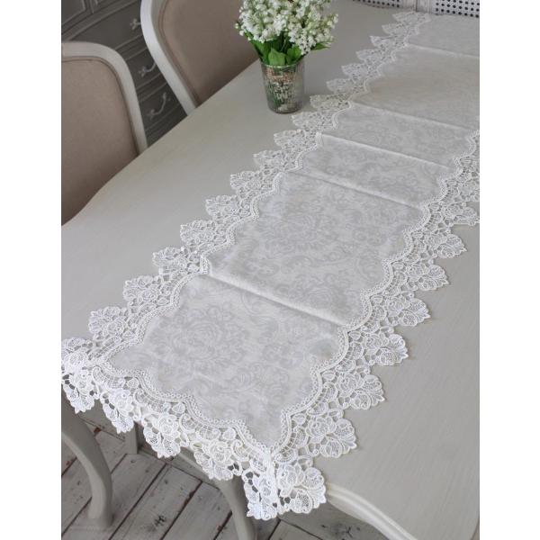 テーブルランナー はっ水 レースドイリー 45×150ｃｍ 撥水 ジャガードダマスク レース オフホ...