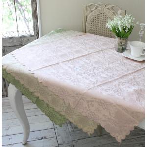 テーブルクロス トップクロス 正方形 100 撥水加工 生地 薔薇柄 ダマスクローズ（100×100 スカラップ）ジャガード フリークロス 撥水 薔薇 マルチクロス 目隠し