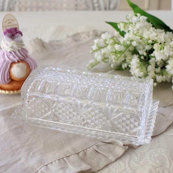 ガラス製 ケース バターケース バターディッシュ ガラスケース ガラス食器 ダイヤ (1014) 小...