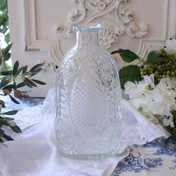 ガラスベース 花瓶 アンティーク風 ブロカント風 (フルール062) ガラス製 蓋付き フラワーベー...