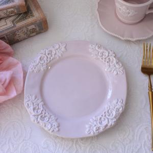 ケーキプレート ケーキ皿 デザートプレート アンティーク風 洋食器 ミニョン ピンク 円形 皿 フレンチ食器 アンティーク調 陶器 シャビーシック antique 可愛い