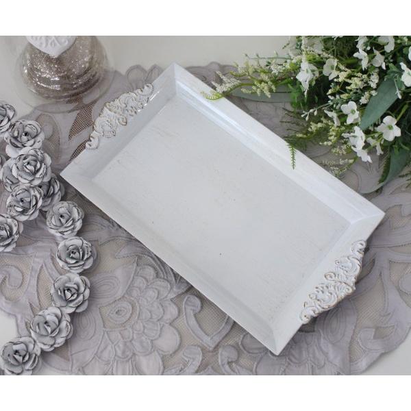 シャビーレクトトレー トレイ ホワイト トレー 白 長方形 プレート トレー アンティーク風 ant...