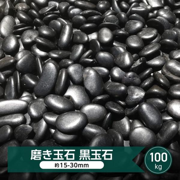 黒玉石 磨き 光沢 玉砂利 玉石 黒 艶 砂利 庭 丸石 中粒 約15-30ｍｍ 100kg 大量 ...