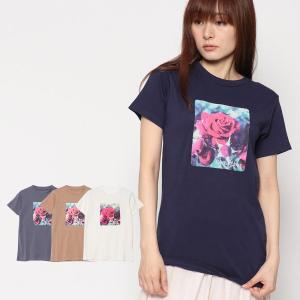 カットソー Tシャツ 春夏 2017 新作 ラウンドネック 丸首 半袖 プリント ローズ 花柄 イラスト オーガニック コットン 綿 トップス レディース｜styleblock