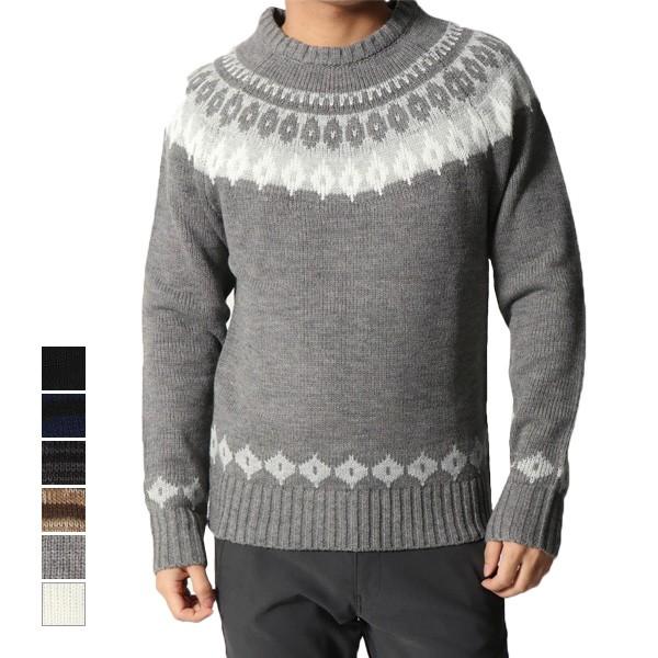 ニット セーター クルーネック 丸首 長袖 総柄 エスニック柄 ネイティブ柄 ジャガード プルオーバ...