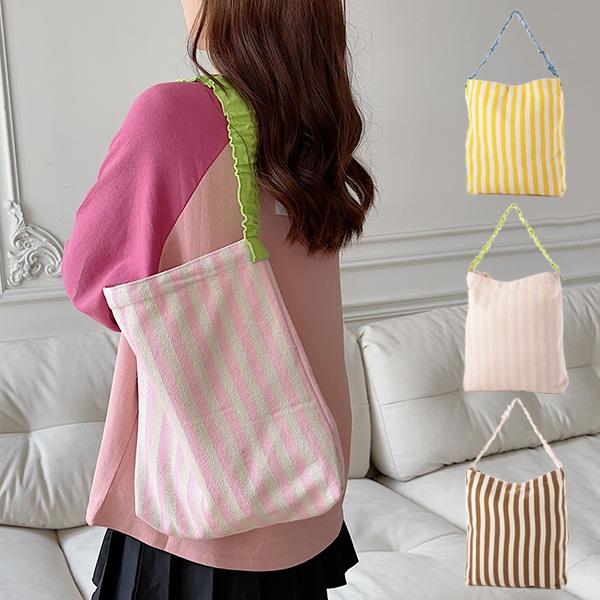 トートバッグ バッグ キャンバス ストライプ柄 肩掛け A4 大きい 帆布 布 バッグ 鞄 レディー...