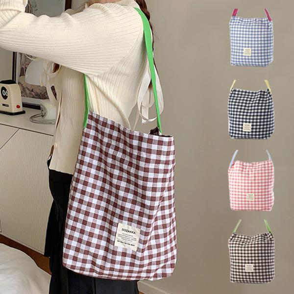 ショルダーバッグ トートバッグ 肩掛け  ギンガムチェック 布 A4 大きい バッグ 鞄 レディース