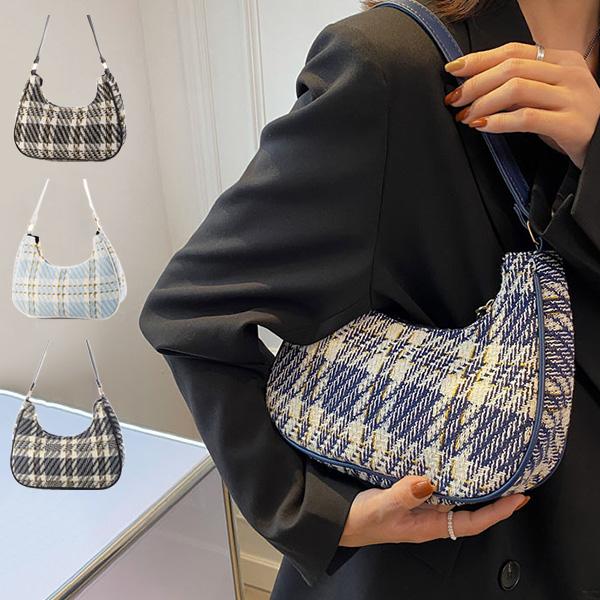 ショルダーバッグ バッグ 小さい 肩掛け チェック柄 ツイード 布 鞄 レディース