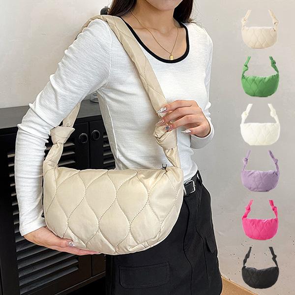 ショルダーバッグ キルティング 布 肩掛け 斜めがけ 無地 バッグ 鞄 レディース