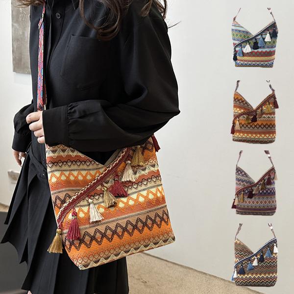 ショルダーバッグ バッグ フリンジ エスニック柄 斜めがけ 肩掛け 鞄 レディース