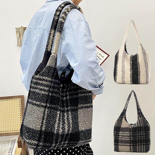 トートバッグ バッグ ボア 肩掛け チェック A4 大きい 鞄 レディース