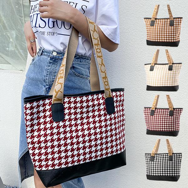 トートバッグ 大きめ おしゃれ 肩掛け A4 千鳥格子柄 ロゴ バッグ 鞄 レディース セール　20...