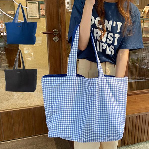 トートバッグ バッグ A4 大きい キャンバス 帆布 無地 ギンガムチェック リバーシブル 2WAY...