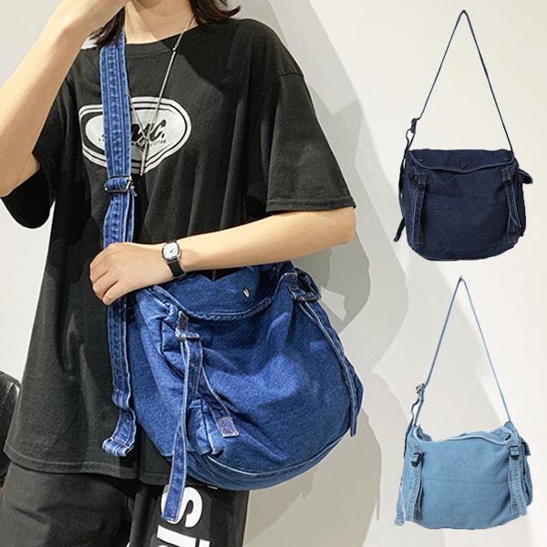 ショルダーバッグ デニム 肩掛け 斜めがけ 大きい A4 無地 布 帆布 バッグ レディース
