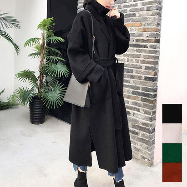 チェスターコート コート ロング ウールタッチ ビッグ オーバーサイズ ベルト付き 秋 冬  無地 ...