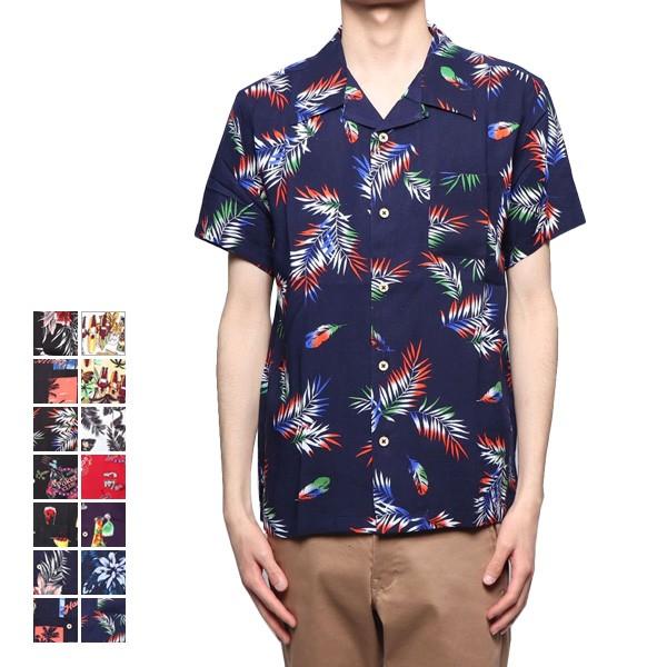 総柄シャツ アロハシャツ 開襟シャツ オープンカラーシャツ 半袖シャツ 半袖 総柄 レーヨン ネオン...